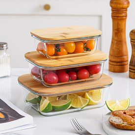 طقم طواجن بايركس بغطاء خشب 3 قطع