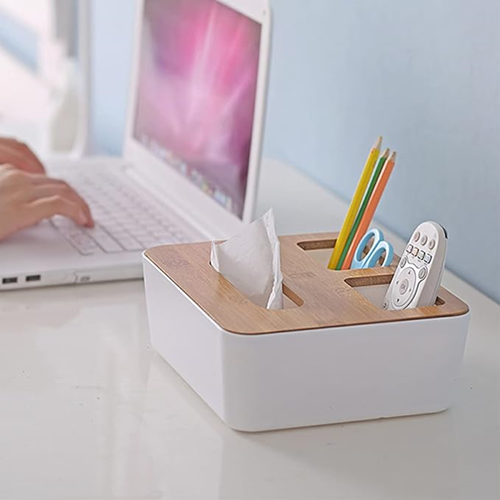 منظم وحامل مناديل بغطاء خشب