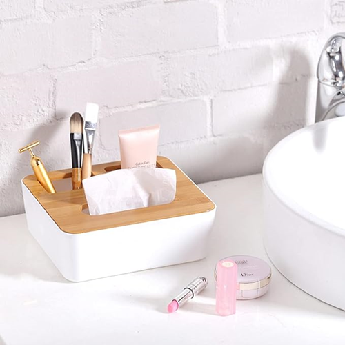 منظم وحامل مناديل بغطاء خشب