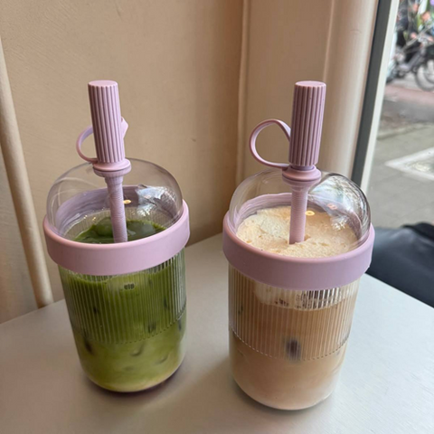 Image of كوب آيس كوفي بغطاء وشاليموه سيليكون