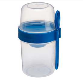 لوك اند لوك 2 علبة بلاستيك بغطاء واحد مشترك وشوكة ومعلقة