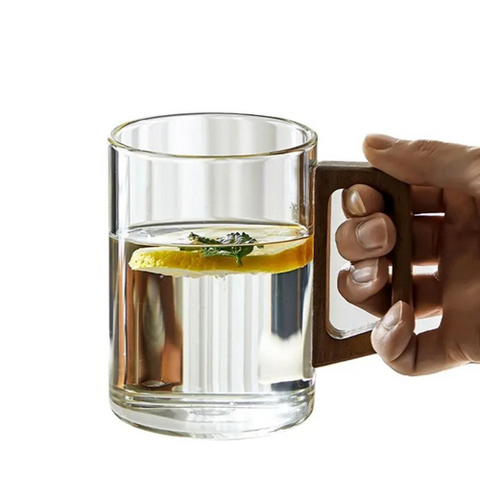 Image of مج زجاج بيد خشب