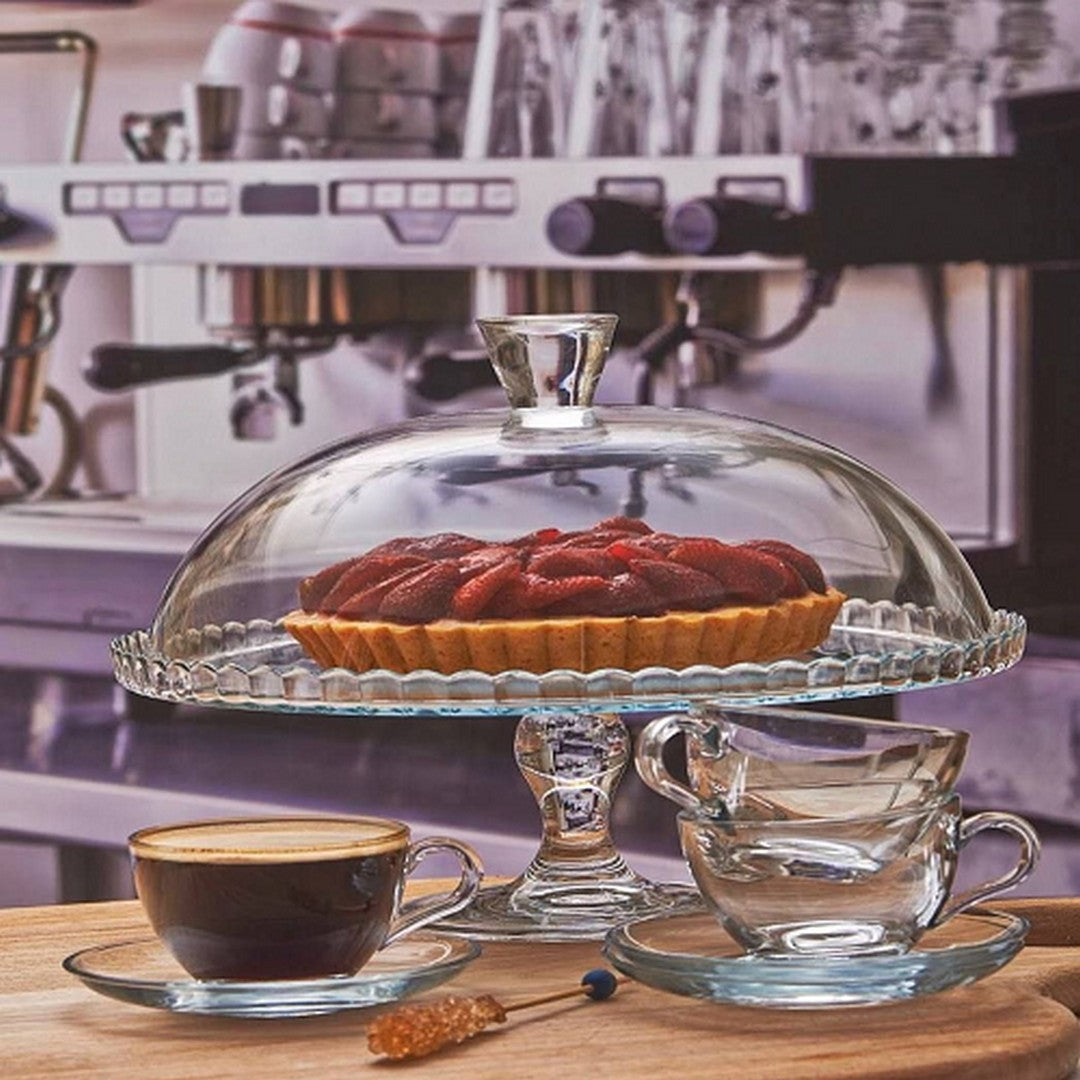 طبق تورتة زجاج بالغطاء