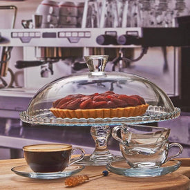 طبق تورتة زجاج بالغطاء