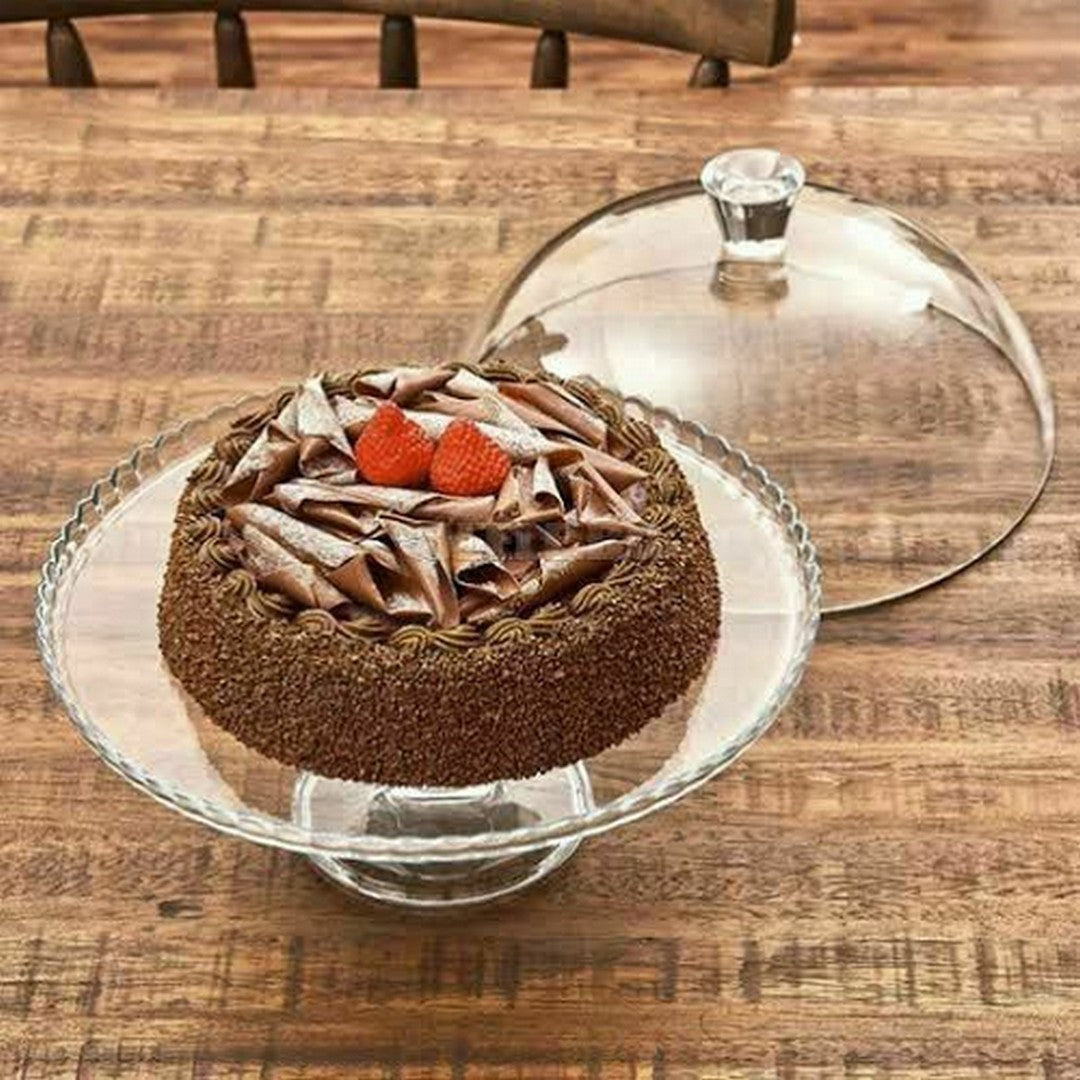 طبق تورتة زجاج بالغطاء