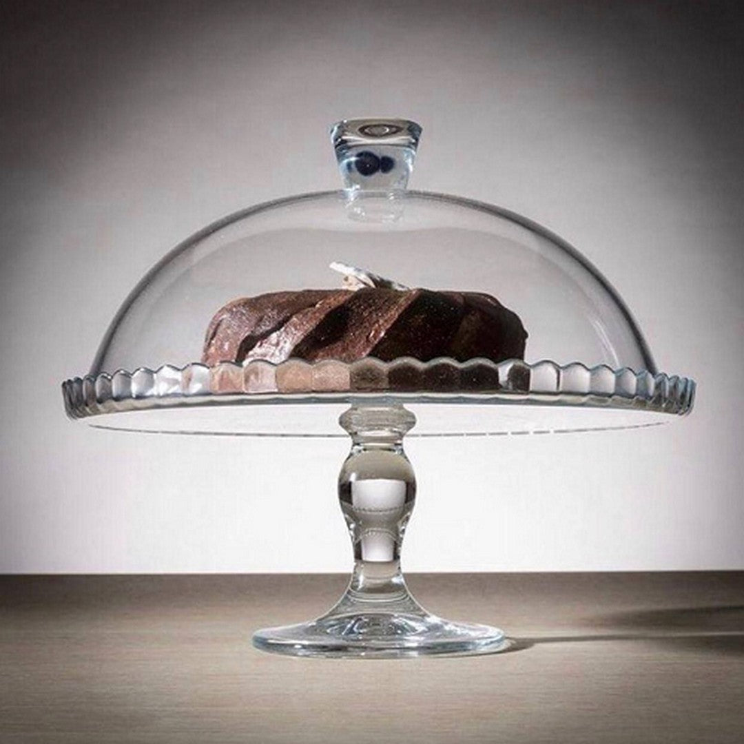 طبق تورتة زجاج بالغطاء