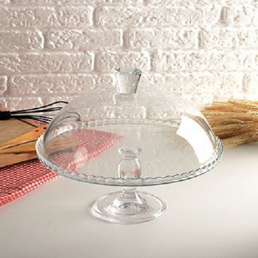 طبق تورتة زجاج بالغطاء