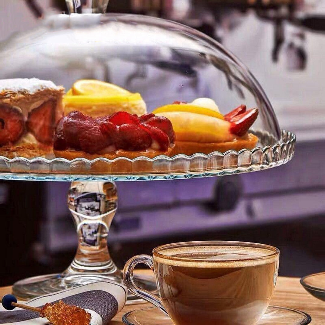 طبق تورتة زجاج بالغطاء