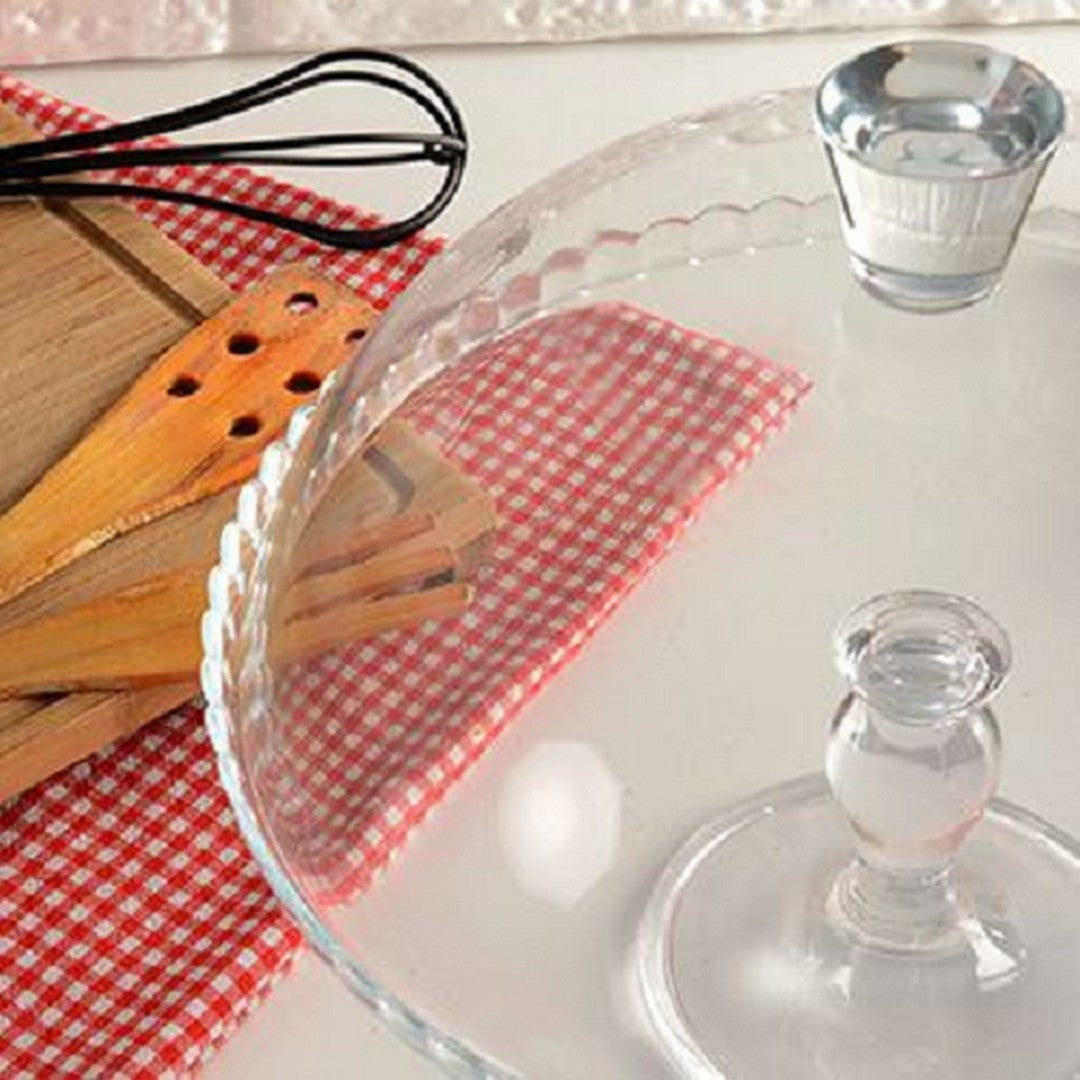 طبق تورتة زجاج بالغطاء