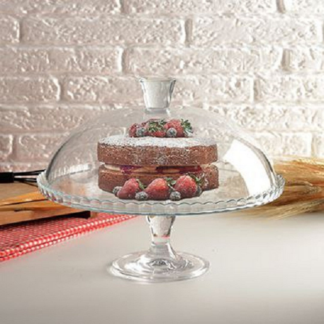 طبق تورتة زجاج بالغطاء