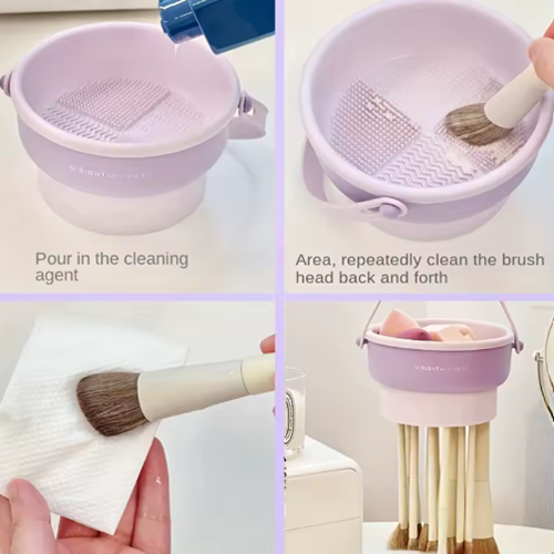 طبق 2 في 1 لتنظيف فرش الميكب