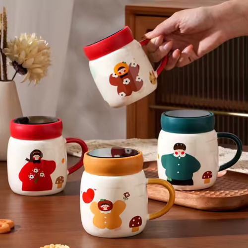 مج بغطاء برسومات كرتونية