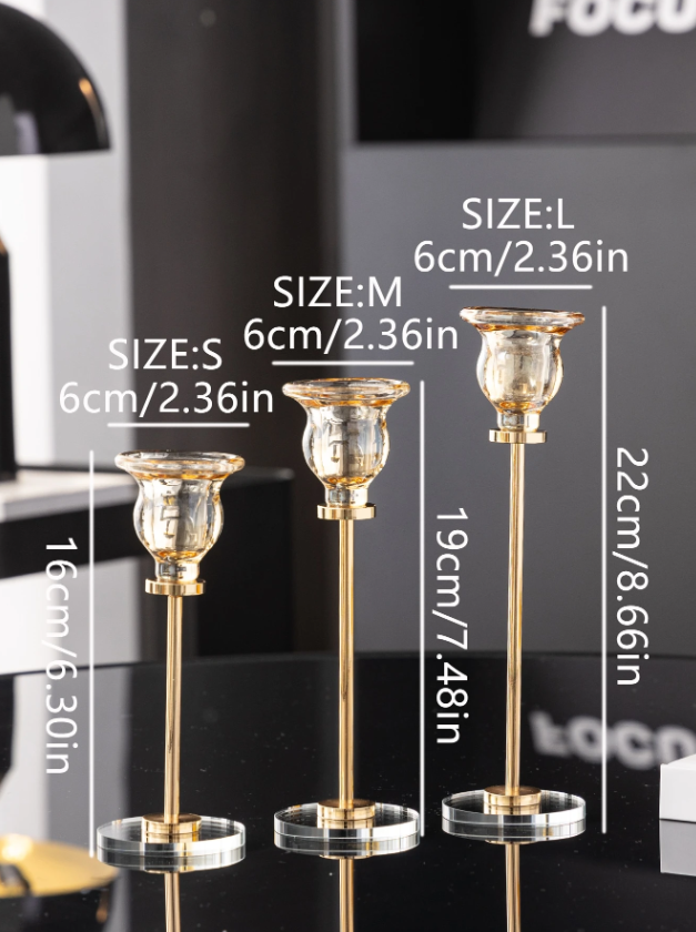 طقم شمعدان كريستال 3 قطع