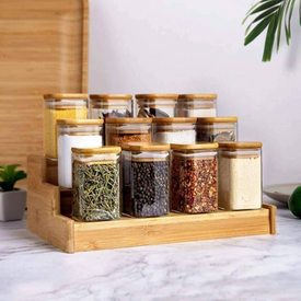 طقم برطمانات 12 قطعة + سلم خشب