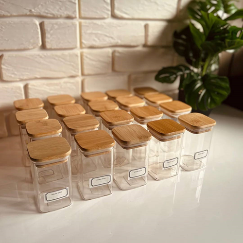 طقم برطمانات 12 قطعة + سلم خشب