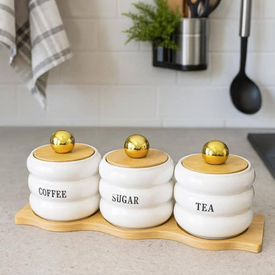 طقم برطمانات 3 قطع بحامل خشبي