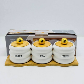 طقم برطمانات 3 قطع بحامل خشبي