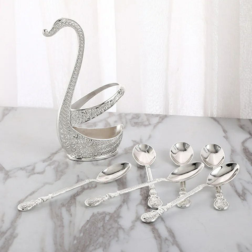 طقم معالق صغيرة بحامل شكل بجعة