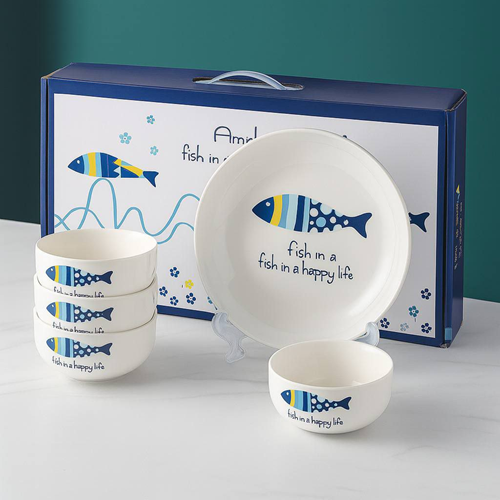 طقم أطباق شكل سمكة 5 قطع