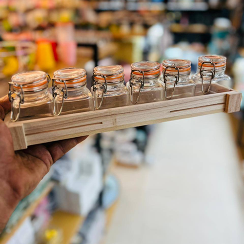 طقم برطمانات 6 قطع بحامل خشبي