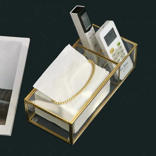 علبة مناديل زجاج بالمنظم