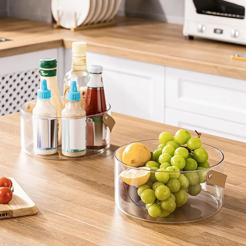 طبق زجاج بيد خشب