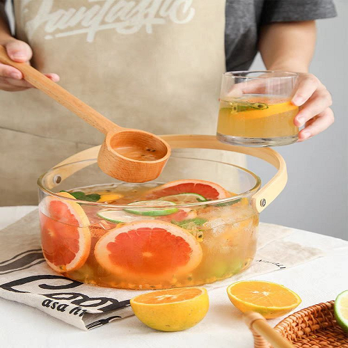 طبق زجاج بيد خشب