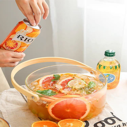 طبق زجاج بيد خشب