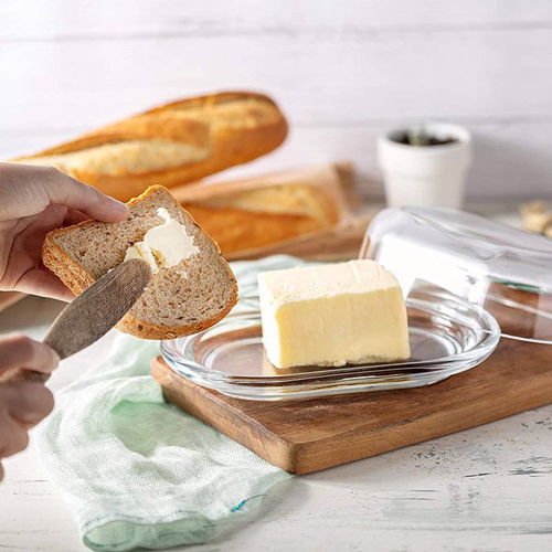 طبق زجاج بالغطاء للزبدة