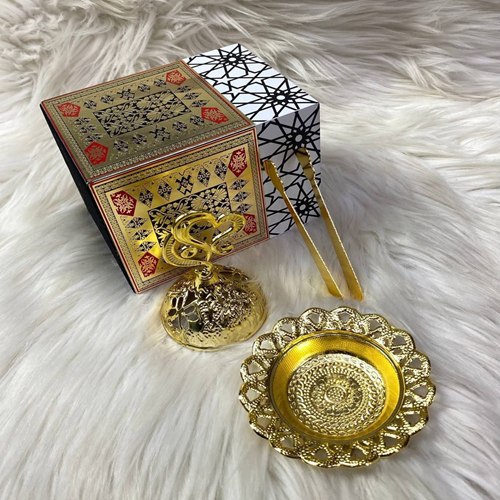 مبخرة خشب بغطاء نحاس + ماشة نحاس