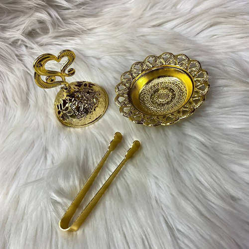 مبخرة خشب بغطاء نحاس + ماشة نحاس