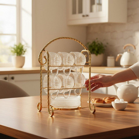 طقم أكواب شاي بستاند معدن