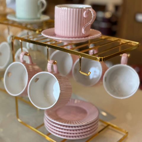 Image of طقم فناجين شاي 6 قطع بحامل جولد