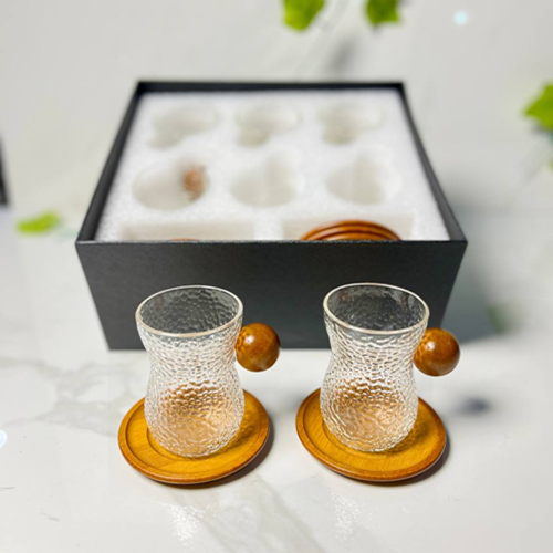 طقم فناجين بيد خشب 12 قطعة بالكوستر