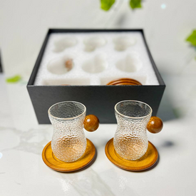 طقم فناجين بيد خشب 12 قطعة بالكوستر