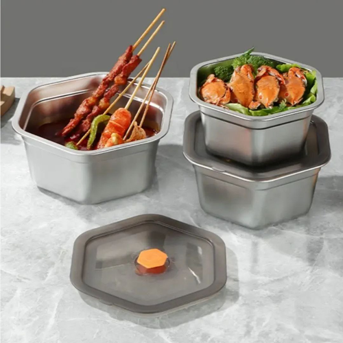 علب ثلاجة ستانلس بغطاء بلاستيك 3 قطع