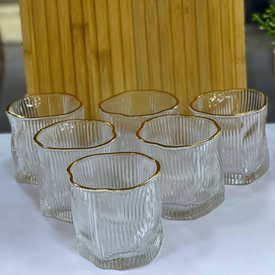 طقم أكواب بإطار جولد 6 قطع