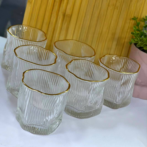 طقم أكواب بإطار جولد 6 قطع