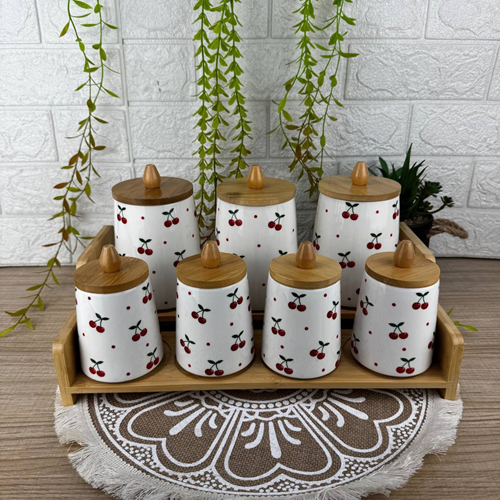 طقم برطمانات 7 قطع بستاند خشبي