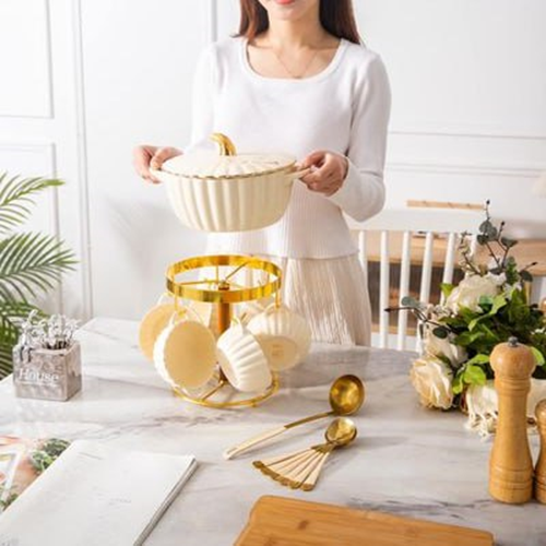 طقم شوربة بورسلين باستاند دهبي 14 قطعة