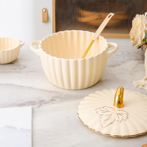 طقم شوربة بورسلين باستاند دهبي 14 قطعة