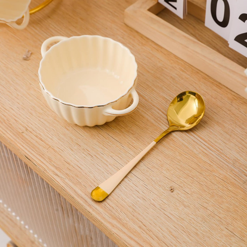 طقم شوربة بورسلين باستاند دهبي 14 قطعة