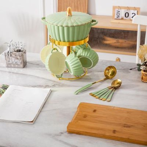 طقم شوربة بورسلين باستاند دهبي 14 قطعة