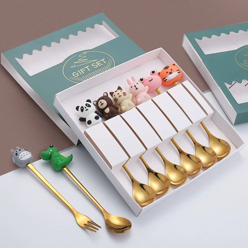 طقم معالق جولد 6 قطع بأشكال كرتونية