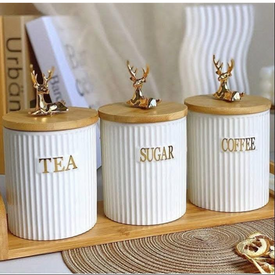 طقم برطمانات بورسلين بغطاء غزالة